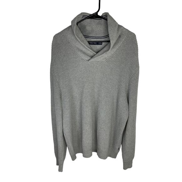 Nautica Mens Gray Ribbed Shawl Collar Sweater XL - Picture 1 of 8